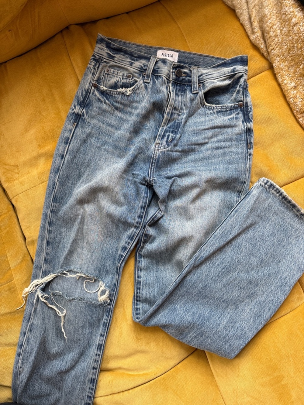 pistola Light Blue Distressed Straight-Leg Jeans